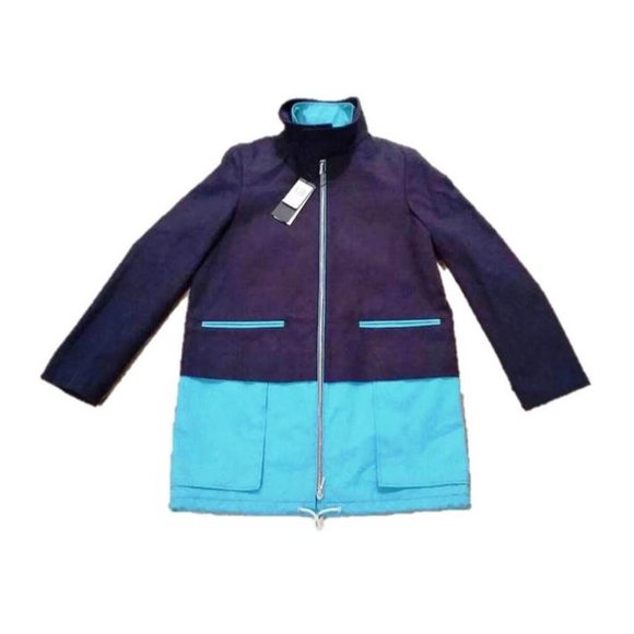 $645 FACONNABLE Stand Collar IMPERMEABLE  Rain Coat BLUE / TURQUOISE Zip ( S ) - Picture 3 of 3